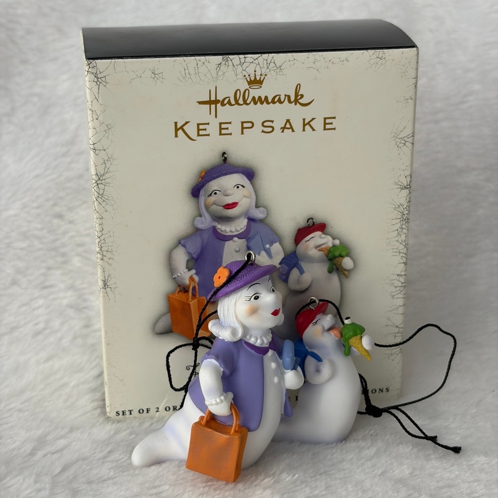 Hallmark Hauntington Collection Grandma Tillie & Willie Ghost Ornaments 2005 Set